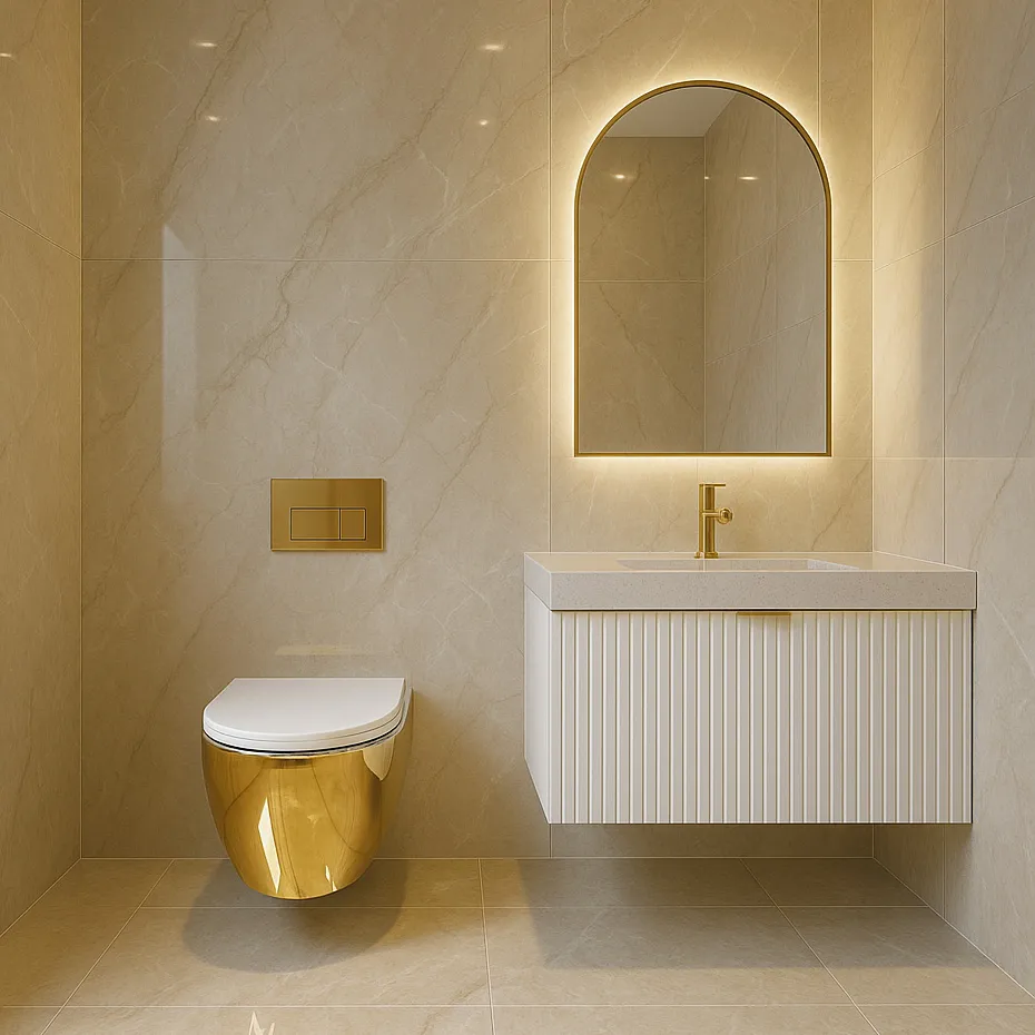 Vas wc suspendabil culoare auriu lucios model Carlo Mini Rimless Tornado NF Gold White [3]