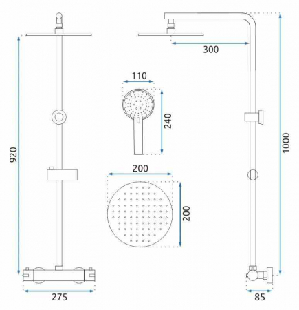 Set de duș culoare negru mat înălțime 100 cm material alamă/ABS model Bliss Black Mat [10]
