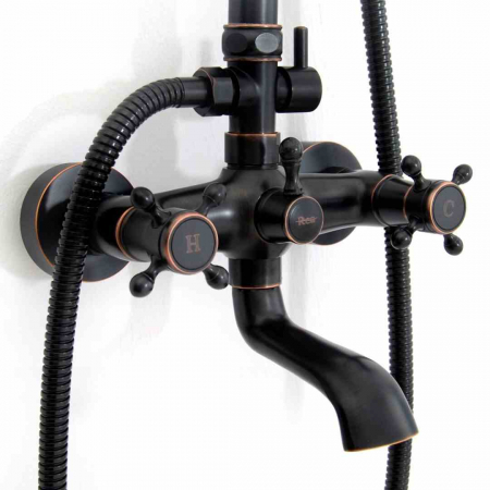 Set de duș culoare negru mat înălțime 150 cm material alamă/ABS model Retro Old Black [6]