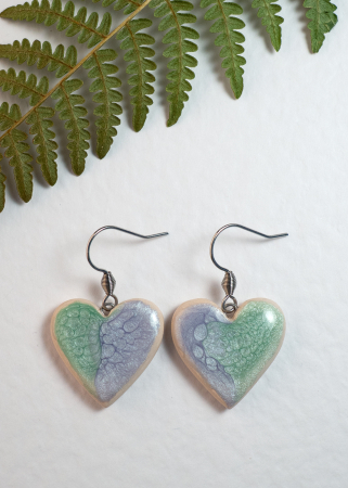 Colecția Armonia - cercei handmade inima albastru verde pastel