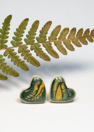 Produse - cercei handmade inimioara verde galben