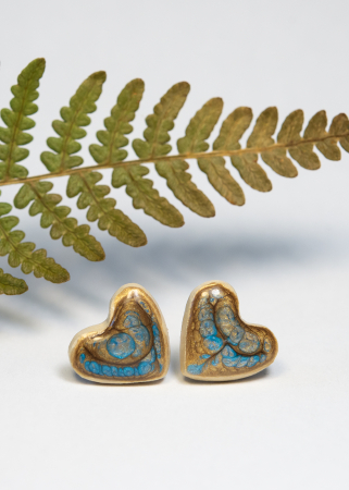 Produse - cercei handmade inimioara albastru auriu