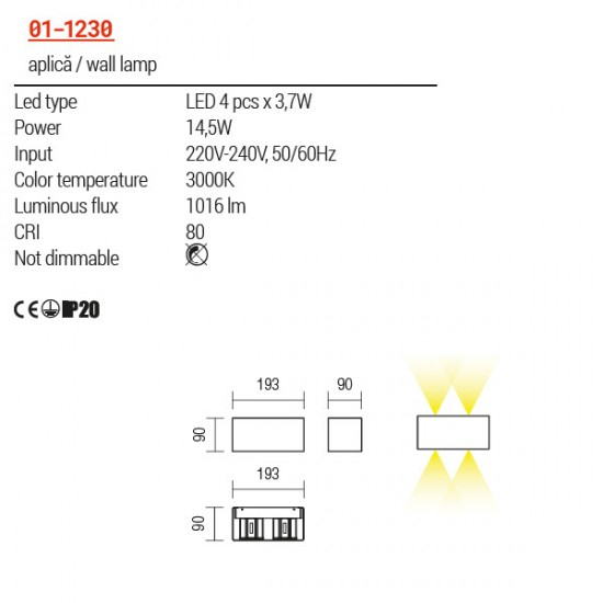 APLICA AMPLITUDE 15W ALB DREPTUNGHI 3000K [3]