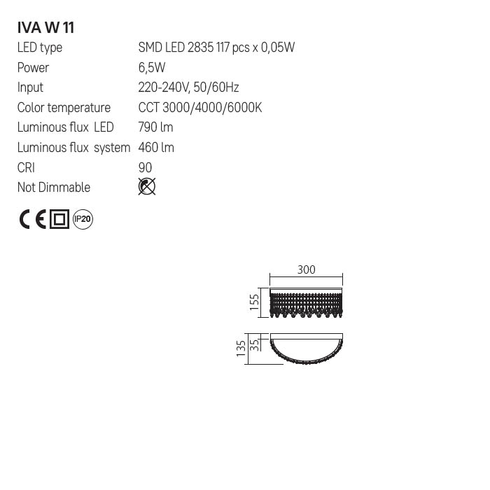 APLICA CRISTAL VANESIA LED  6.5W, 3000K/4000K/6000K, IVA W 11 [2]