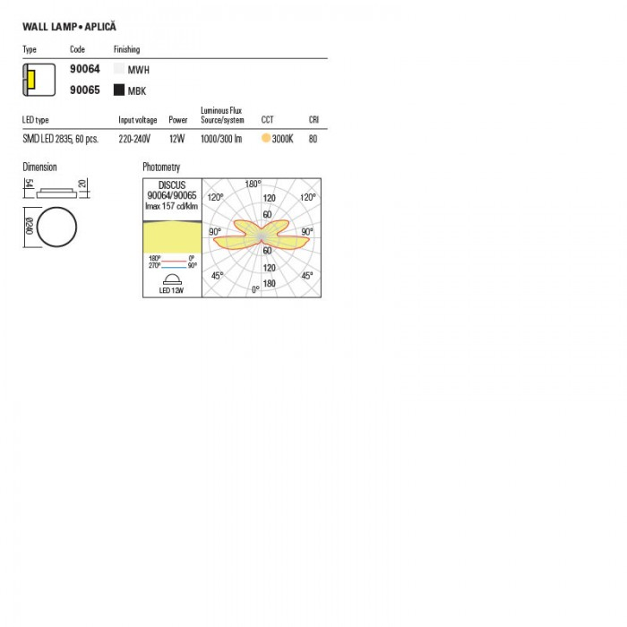 APLICA DISCUS EXTERIOR 1X12W LED LC NEGRU [3]
