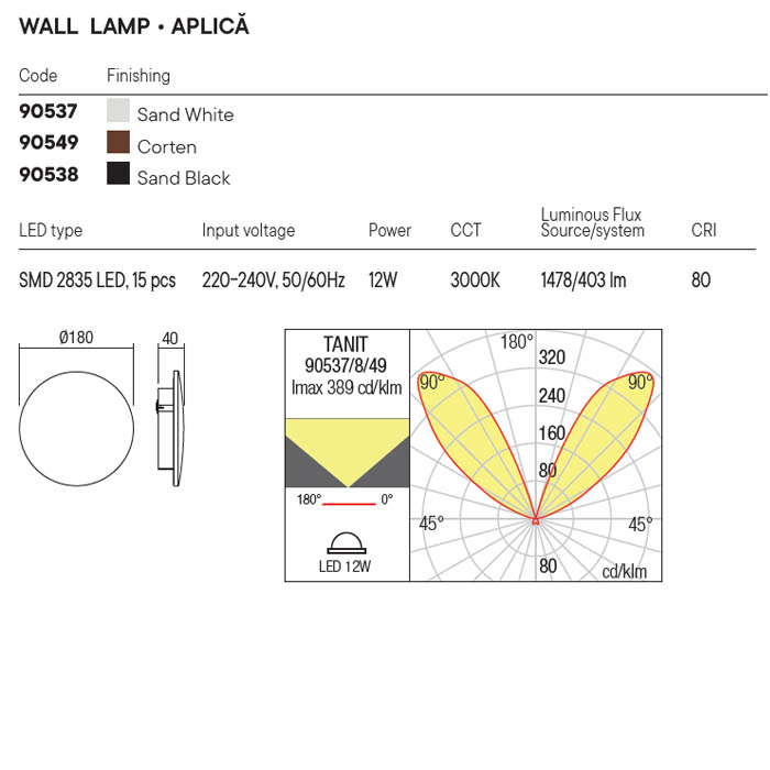 APLICA EXT. TANIT LED 12W LC ALB D180 [3]