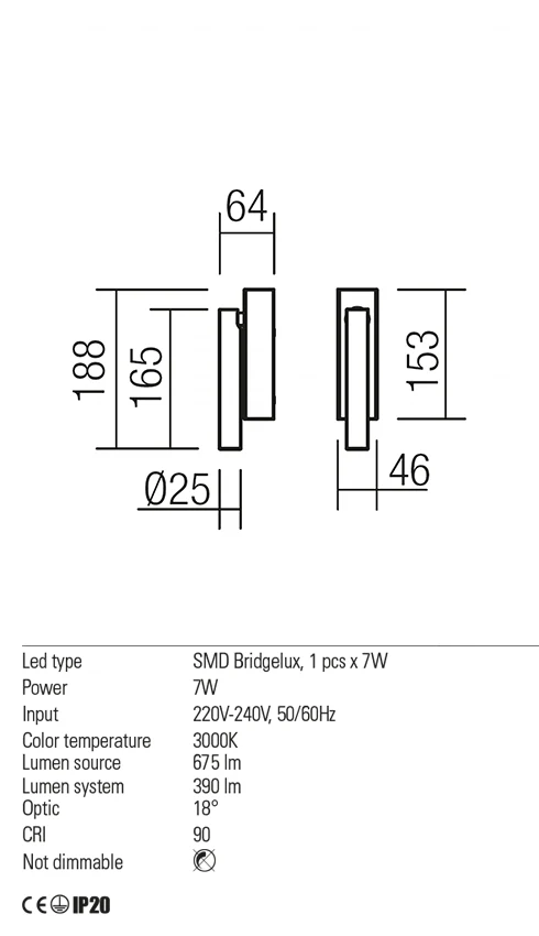 APLICA LED KANJI 1X7W 3000K ALB [2]