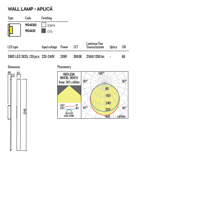 APLICA LED REFLEXA 1X20W LC. ALB EXTERIOR [2]