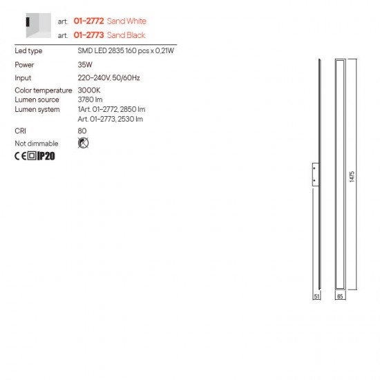 APLICA LED WAPI 1X34W LC 1510MM NEGRU [3]