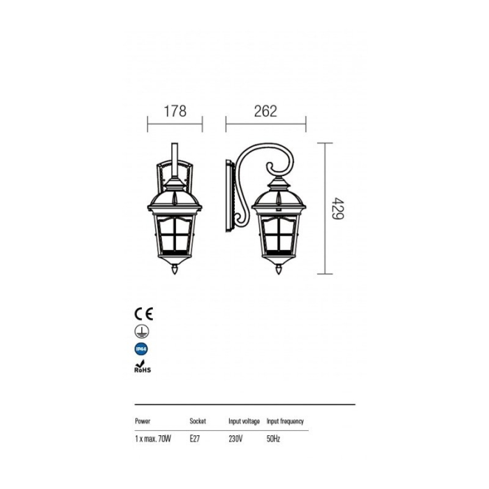 FELINAR REDO YORK 9664 E27 1X70W IP44 AP JOS Mare [2]