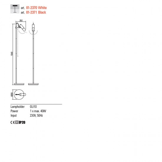 Lampadar Pivot alb 1XGU10, H.154 CM [2]