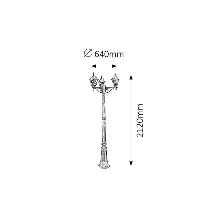 LAMPADAR RABALUX MONACO 8186 EXTERIOR AURIU ANTIC E27 3X60W D645X2100MM [2]