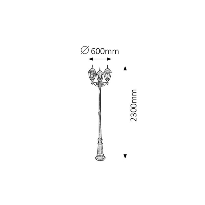 LAMPADAR RABALUX TORONTO 8460 EXTERIOR AURIU ANTIC E27 3X60W D424X2250MM [3]