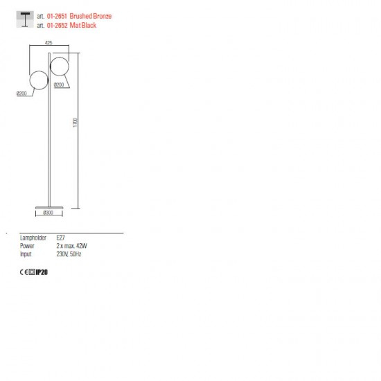 LAMPADAR TALIS 2X42W NEGRU MAT H170 [2]