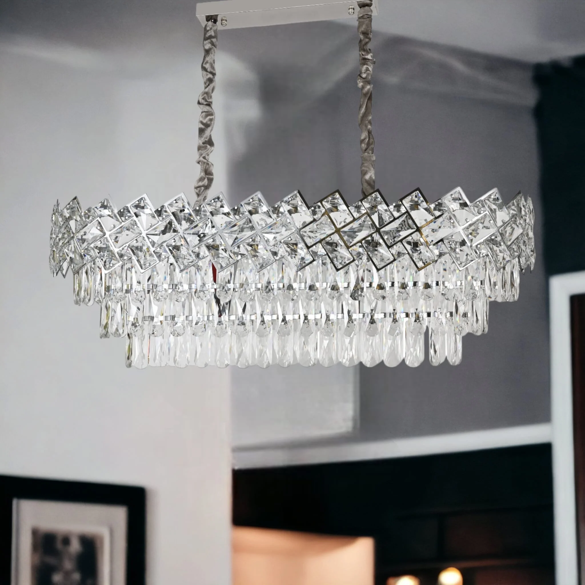 LUSTRA CRISTAL ARGINTIE OVALA 80X35 CM 10XE27 [2]