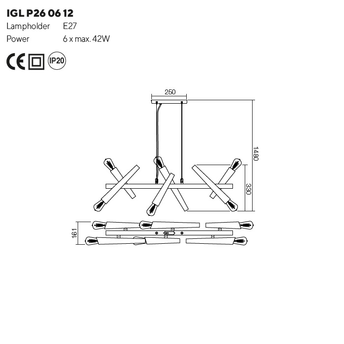 LUSTRA GALEA AUR+NEGRU IGN P26 06 12 6X42W E14 [2]