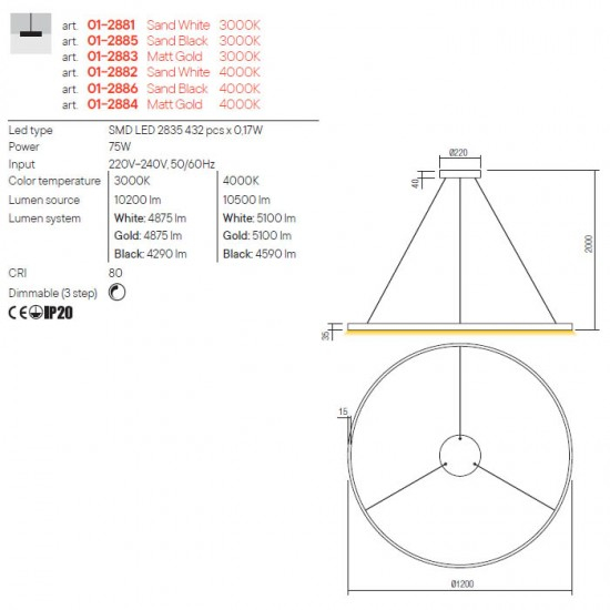 LUSTRA LED FEBE 01-2883 1X75W D1200 [2]