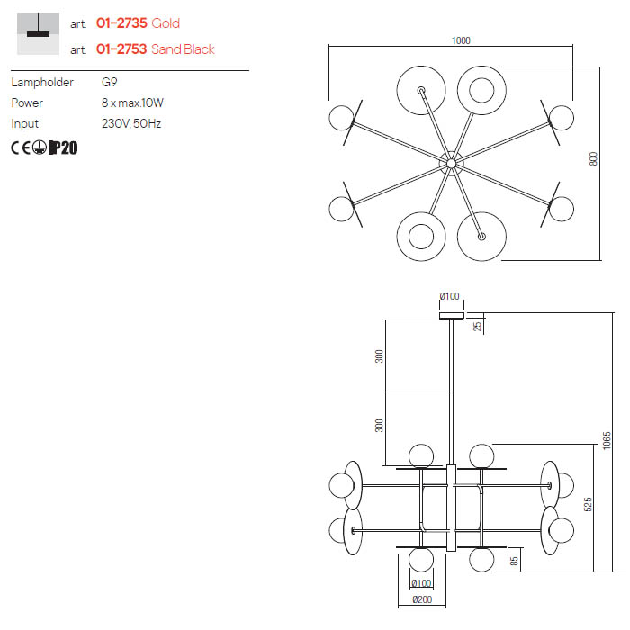 LUSTRA LED PLATO NEGRU 8X10W D100 [3]