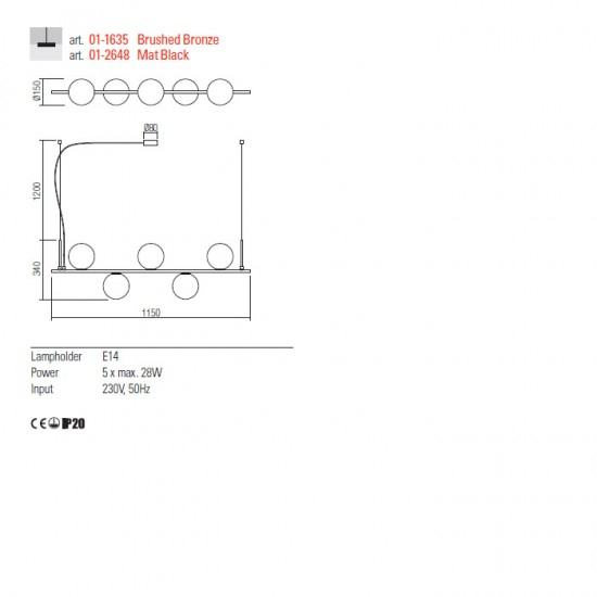 LUSTRA TALIS 5XE14 NEGRU MAT H120 [2]