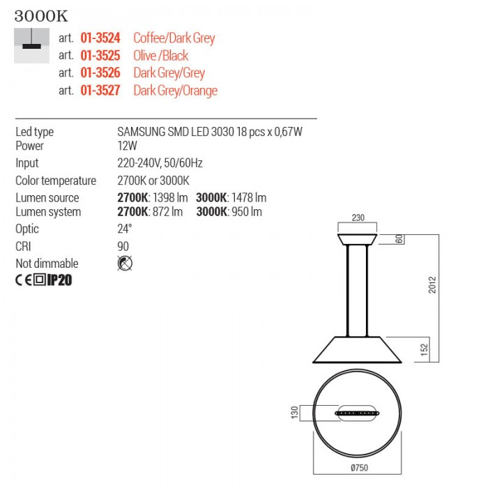 PENDUL AKIRA NEGRU AURIU 1X 12W 3000K [2]