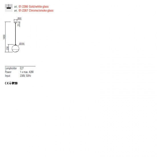 PENDUL BERRY 1X42W E27 Diamentrul 200 AUR/MAT [2]