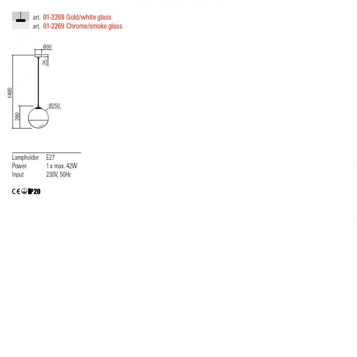 PENDUL BERRY 1X42W E27 Diametrul 250 AUR/MAT [2]