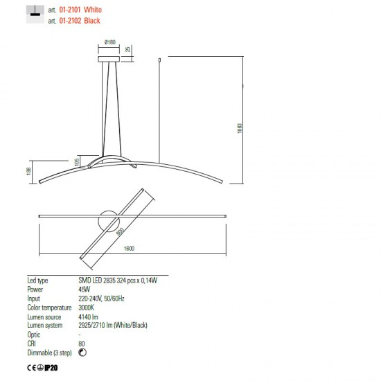 PENDUL KATANA LED ALB 1X42W DIMABIL 3000K [2]