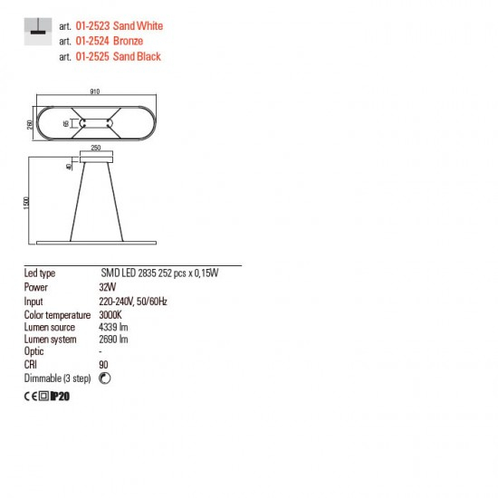 PENDUL LAP LED AURIU 32W DIMABIL 3000K 2690LM [2]