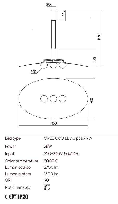 PENDUL LED CODY AURIU 1X28W 3000K [3]