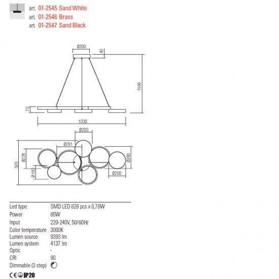 PENDUL LED CRONOS 1X65W  D1030 ALB 4137LM [2]