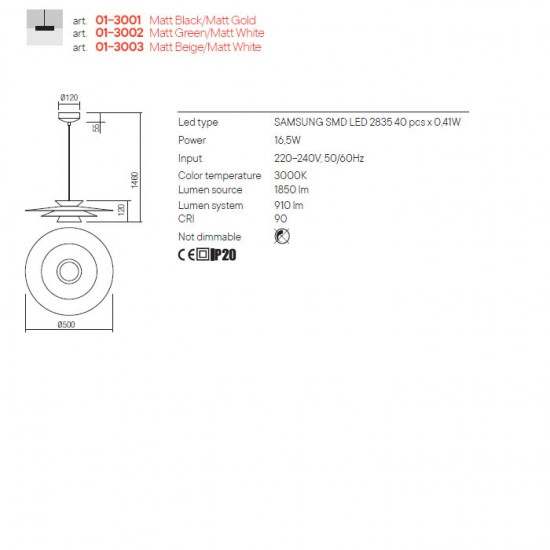 PENDUL LED FARGO ALB/VERDE 1X17W LN D500 [2]