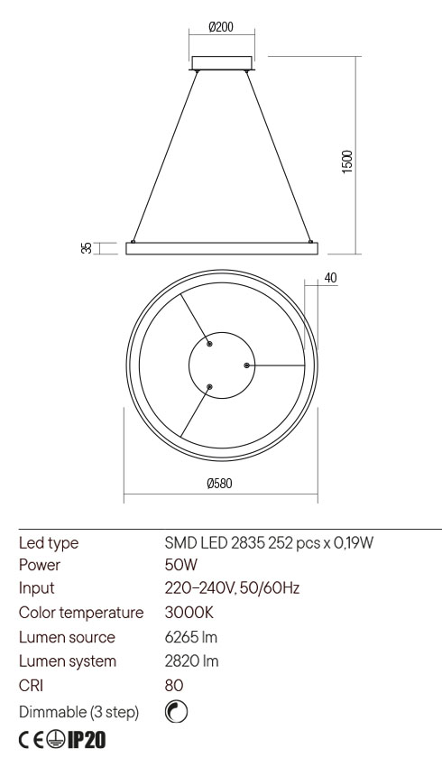 PENDUL LED ICONIC  1X50W AURIE 2820LM [2]