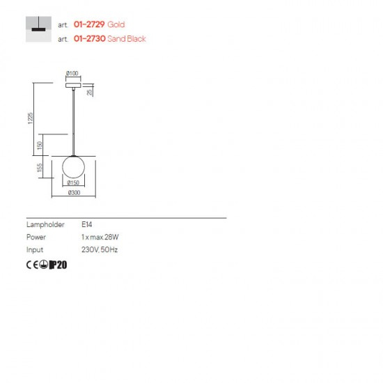 PENDUL LED PLATO AURIU 1XE14 D30CM [2]