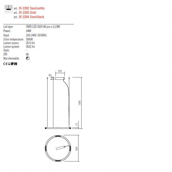 PENDUL LED UNION AURIU 1X34W 3000K [2]