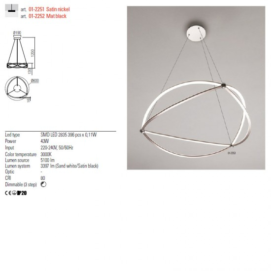 PENDUL QUARK  LED 43W 3000K SN [2]
