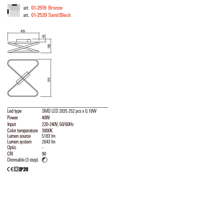 Plafoniera Feral LED, 40W, 2643 lumeni, alb cald 3000K, L.51 cm, [3]