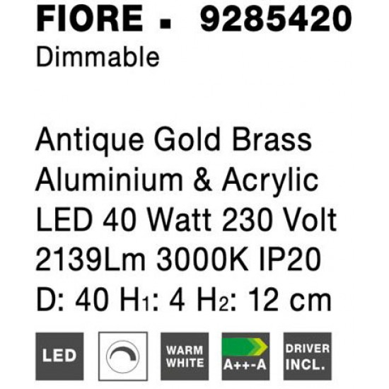 Plafoniera Fiore, auriu, LED, 40W, 2139 lumeni, alb cald 3000K, D40cm [4]