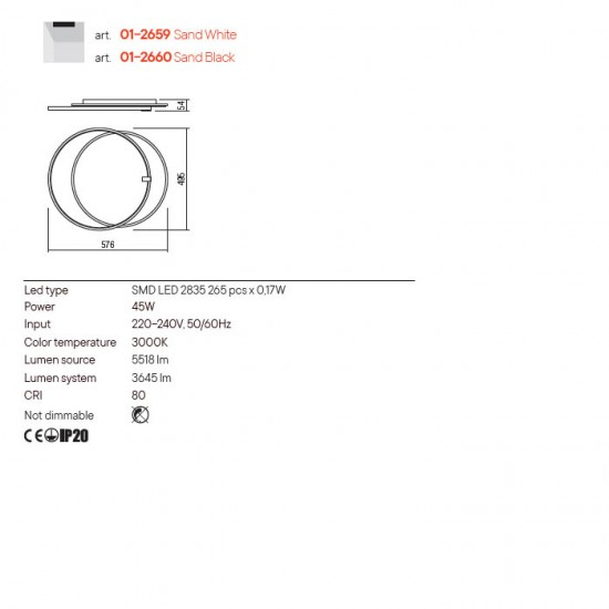 Plafoniera Led Arp alb 45W, 3645 lumeni alb cald 3000K  L.57 cm [2]