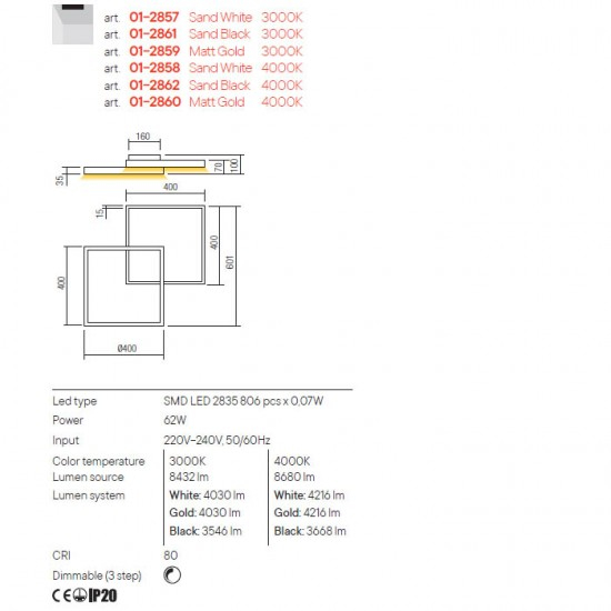 PLAFONIERA LED FEBE - 1X62W LC 4030LM AURIU [2]