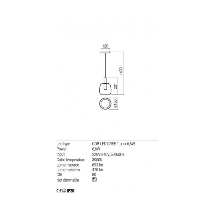 PENDUL LED CANDELA  6,6W LC 470LM [2]