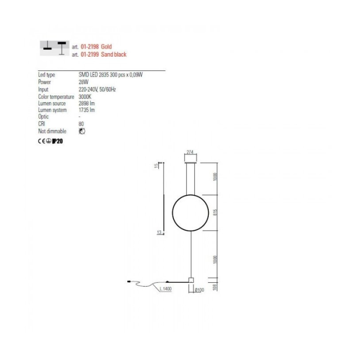 SUSPENSIE/LAMPADAR LED REDO SLICK 01-2199 [2]