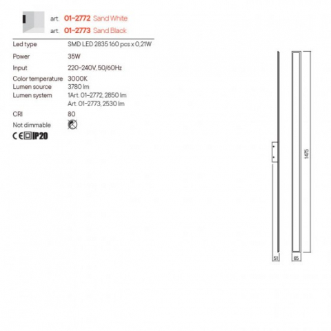 APLICA LED WAPI 1X34W LC 1510MM NEGRU [2]