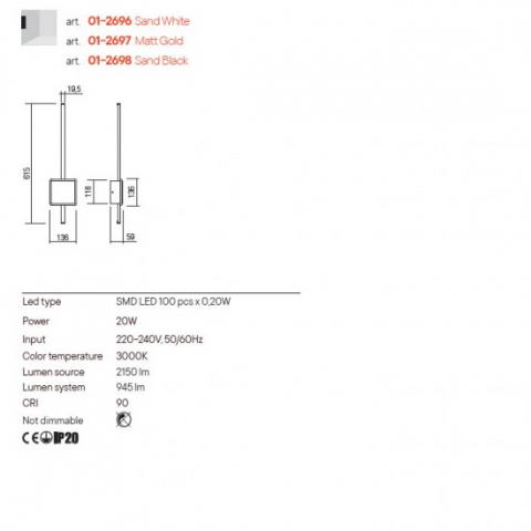 Aplica RED. Diaz ALB 20W aurie  3000K [1]