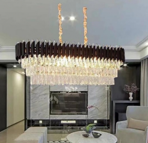 CANDELABRE CRISTAL & PENDULE - Candelabru modern de Cristal - Negru cu Auriu | dimensiuni: 800×300 mm