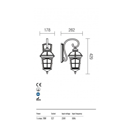 FELINAR REDO YORK 9664 E27 1X70W IP44 AP JOS Mare [1]