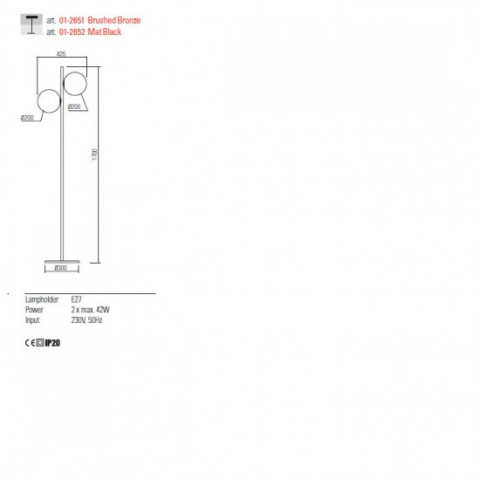 LAMPADAR TALIS 2X42W NEGRU MAT H170 [1]