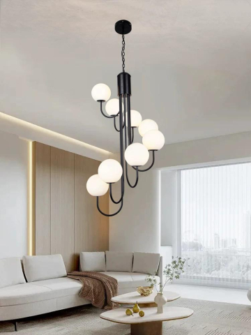 ■ ILUMINAT DE INTERIOR - LUSTRA CASA SCARII 8XE27 BK GLOB 160CM