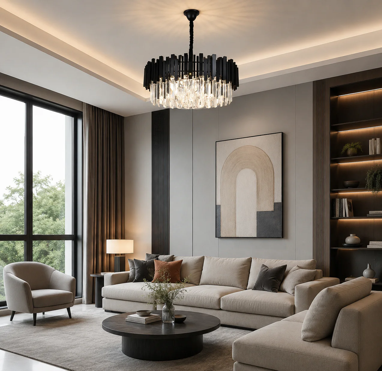 ■ ILUMINAT DE INTERIOR - LUSTRA CRISTAL 10X E27 NEGRA