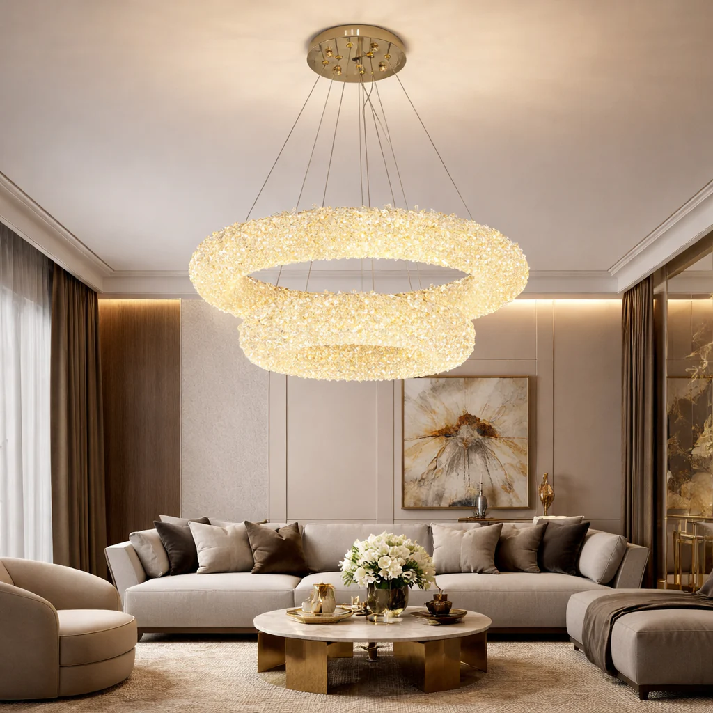 ■ ILUMINAT DE INTERIOR - LUSTRA CRISTAL AURIE 2 CERCURI D600+400