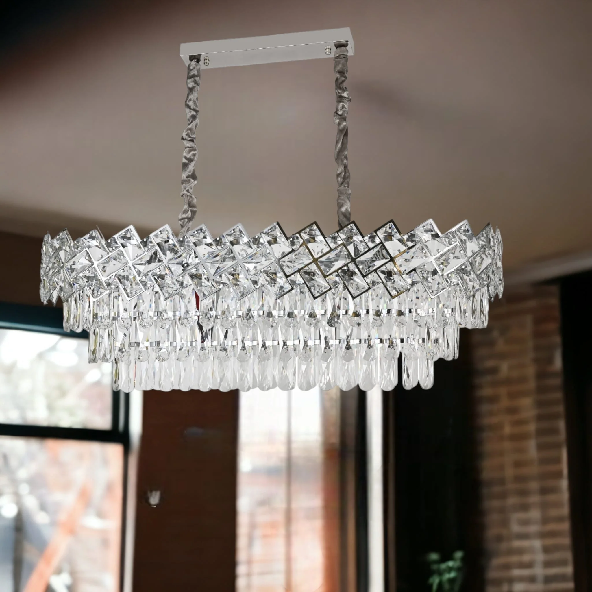 ■ ILUMINAT DE INTERIOR - LUSTRA CRISTAL ARGINTIE OVALA 80X35 CM 10XE27